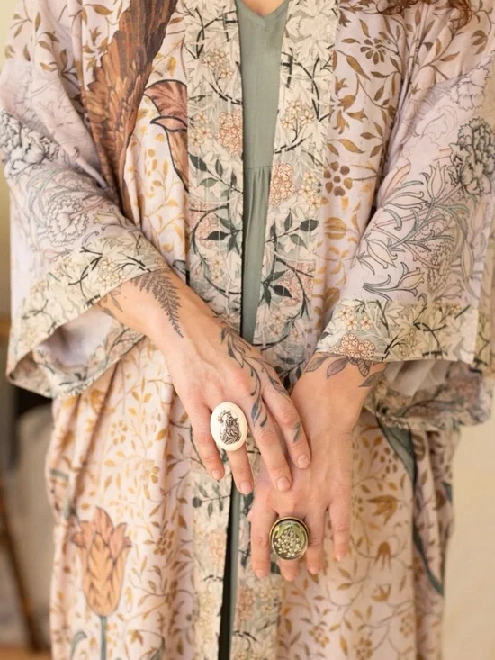 Market of Stars Folklore Opera Floral Botanical Print Kimono Robe with Tie Waist - Picture 8 of 8